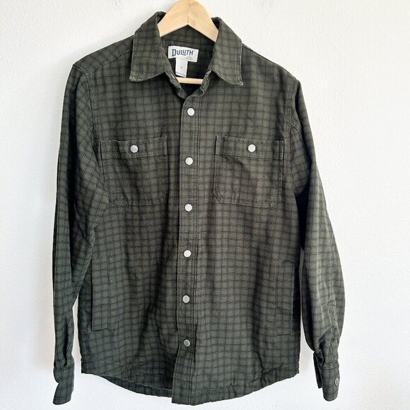 Duluth Trading Co Shacket Plaid Duck Cotton Snap Heavyweight Work Chore
